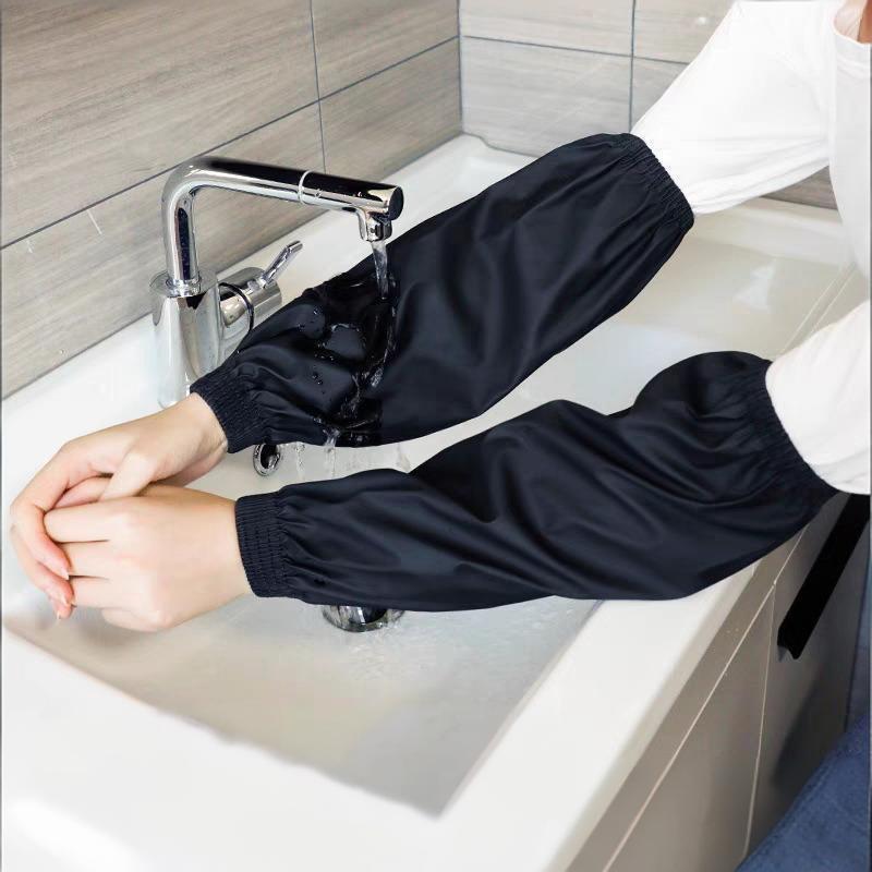 Kitchen Job - 1Pair Black Faux Leather Arm Sleeves,