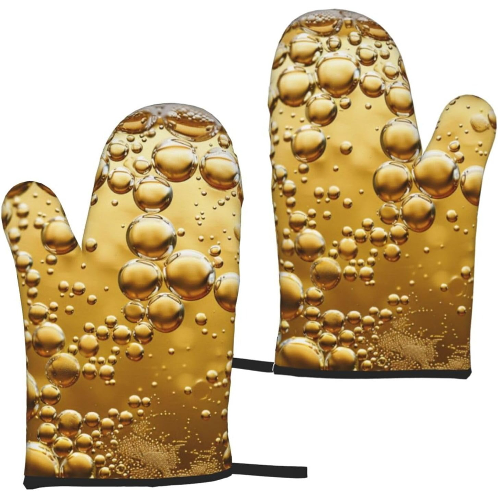 Kitchen Baking Gift Ideas - Beer Bubble Printed Oven Mitts 2pcs