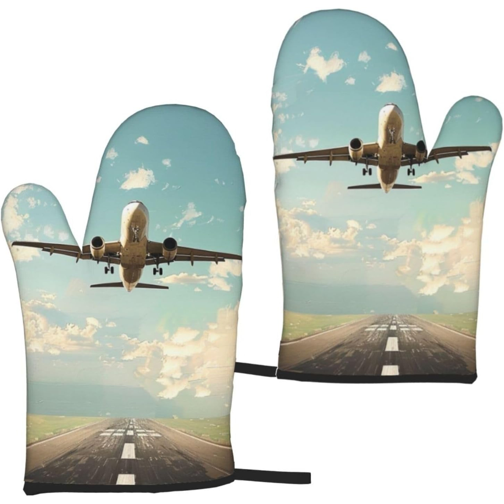 Kitchen Baking Gift Ideas - Airplane Printed Oven Mitts 2pcs -