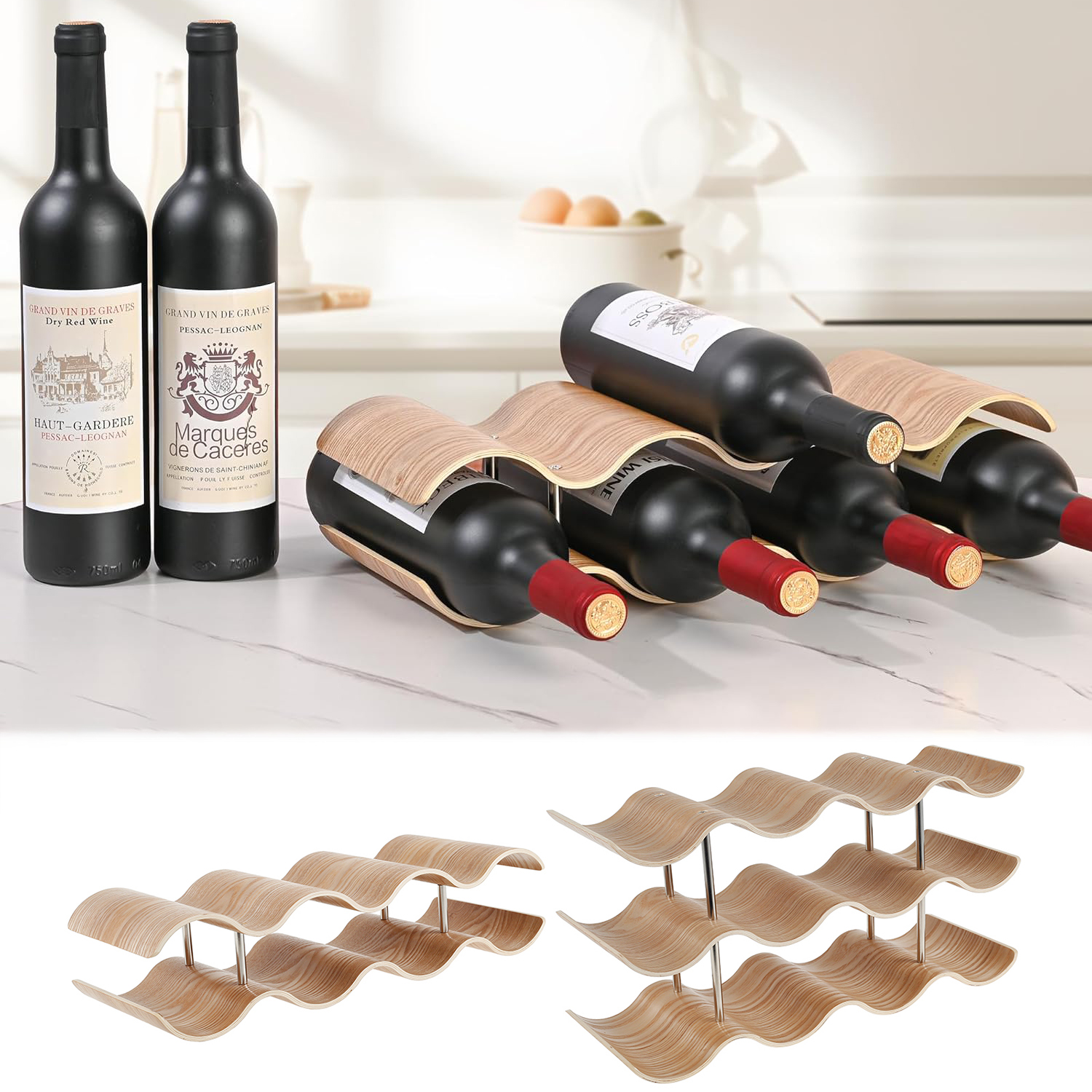 2/3-Tier Wooden Wine Rack Wavy - Kitchen Zo incelemesi ve fiyatı