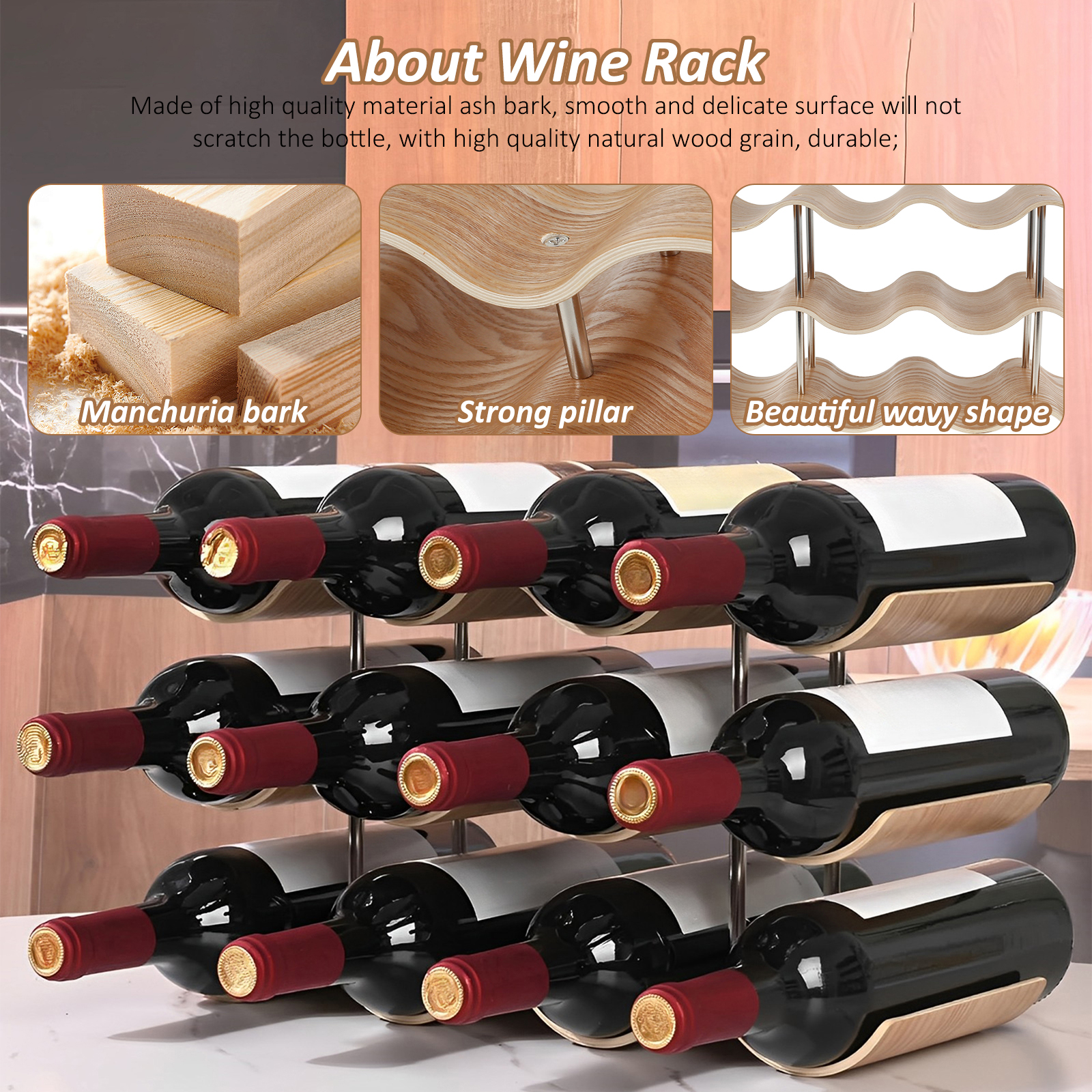2/3-Tier Wooden Wine Rack Wavy - Kitchen Zo incelemesi ve fiyatı