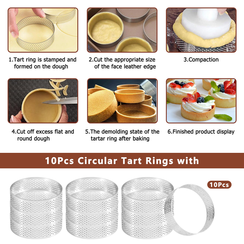 10Pcs Circular Tart Rings with - Kitchen Baking Cake incelemesi ve fiyatı