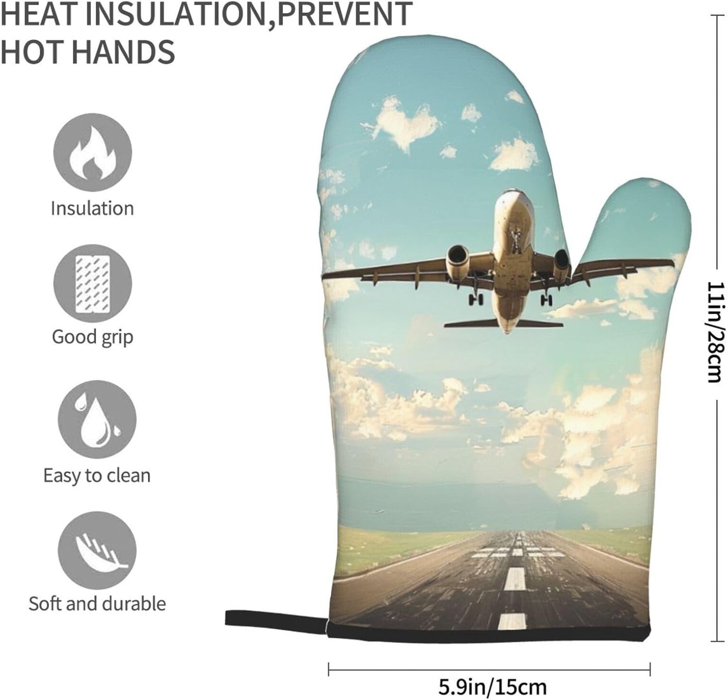 Airplane Printed Oven Mitts 2p - Kitchen Baking Gift Ideas incelemesi ve fiyatı