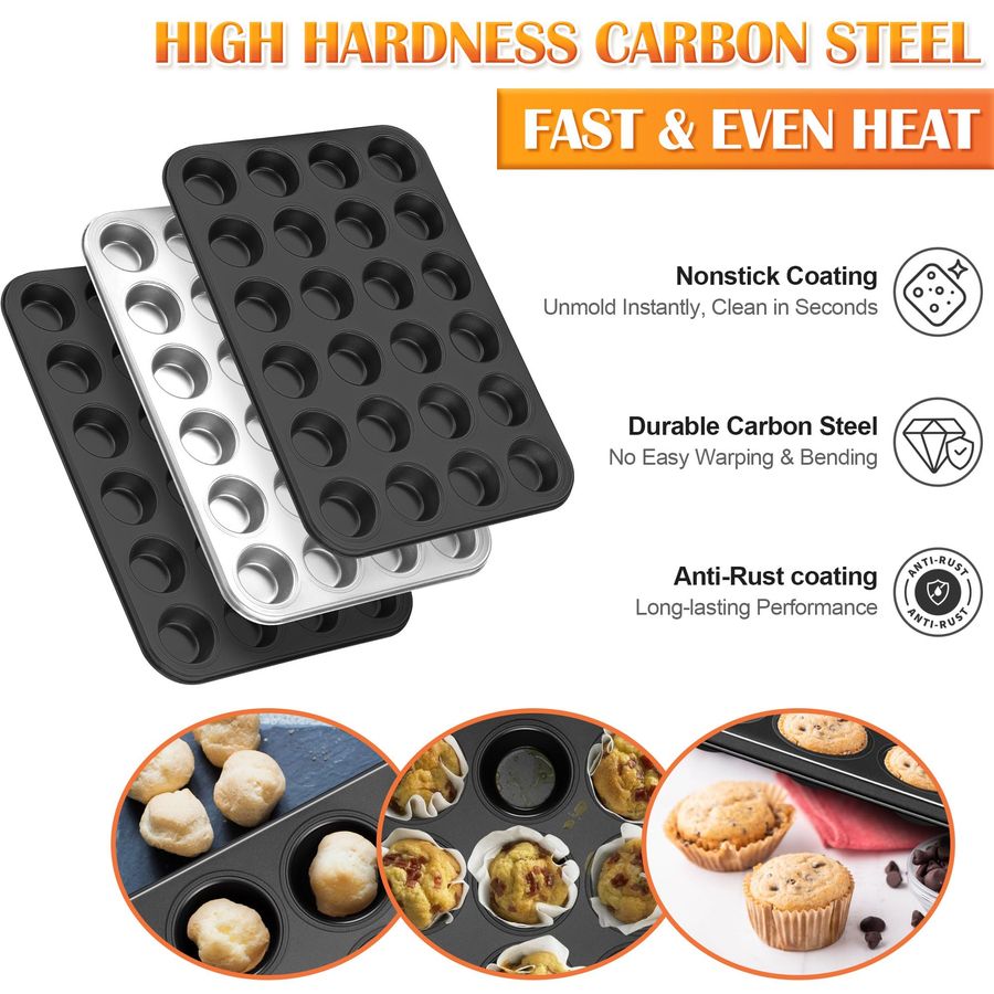 4 Pack Mini Muffin Pan 24Cup N - Muffin Tin Nonstick incelemesi ve fiyatı